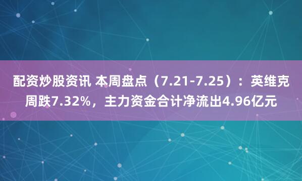 配资炒股资讯 本周盘点（7.21-7.25）：英维克周跌7.32%，主力资金合计净流出4.96亿元